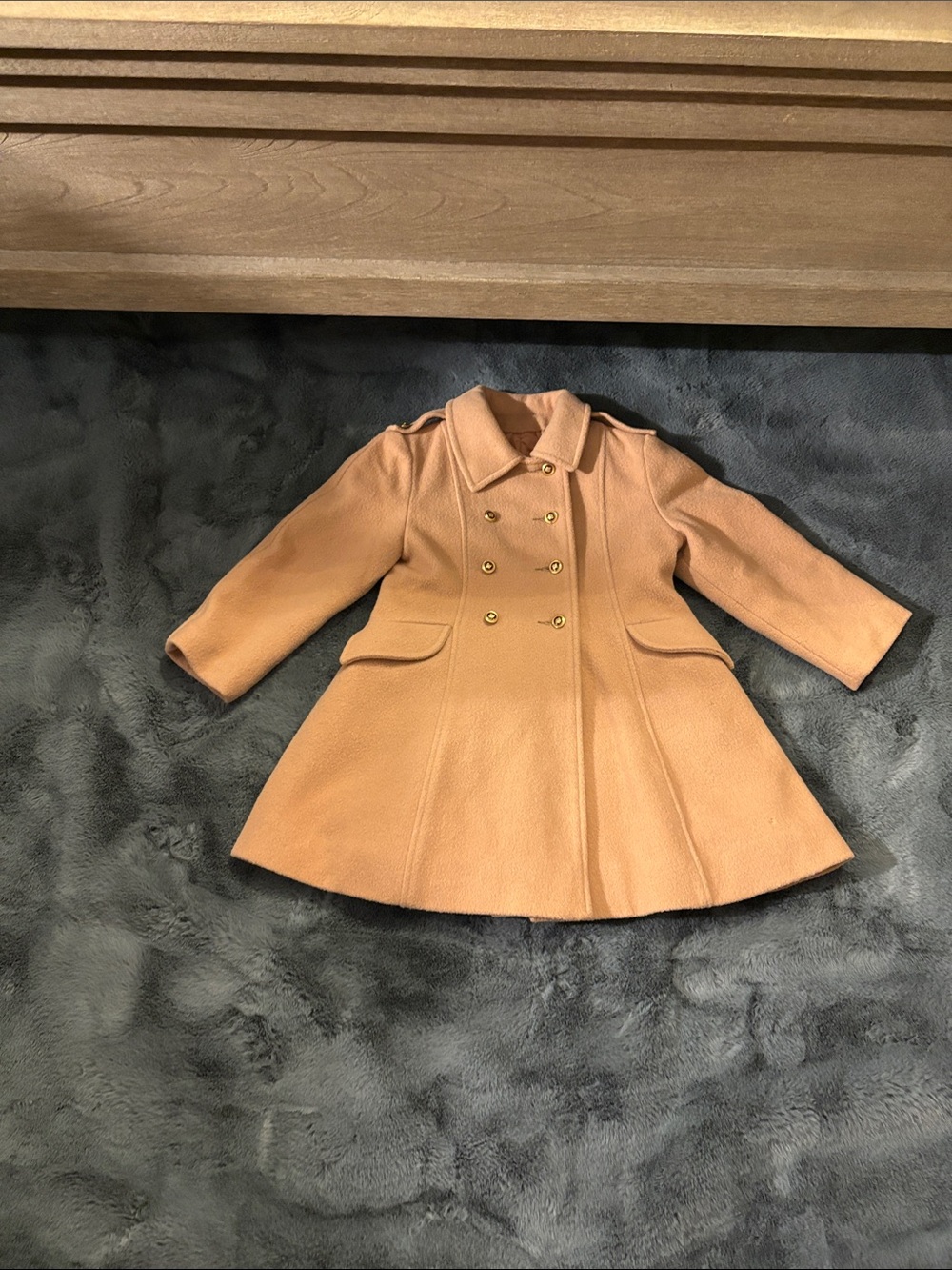 Rothschild Tan Double-Breasted Girls' Peacoat with Gold Buttons